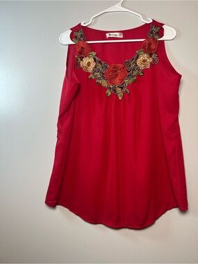 Nextmia Red Sleeveless Scoop Neck Tank Top Embroidered Women's Sz 16 Business